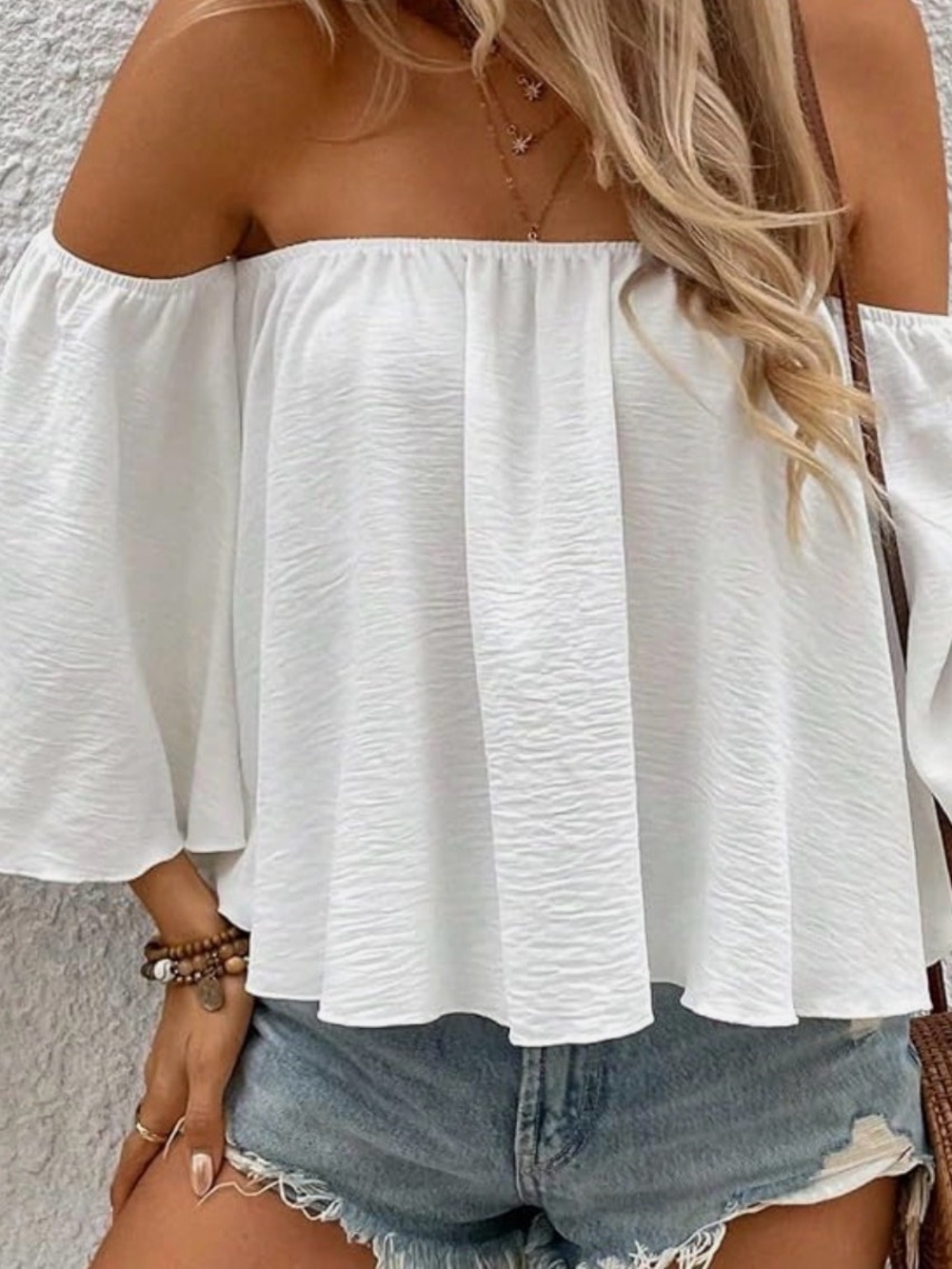 Flowy White Peasant Blouse with Scoop Neck